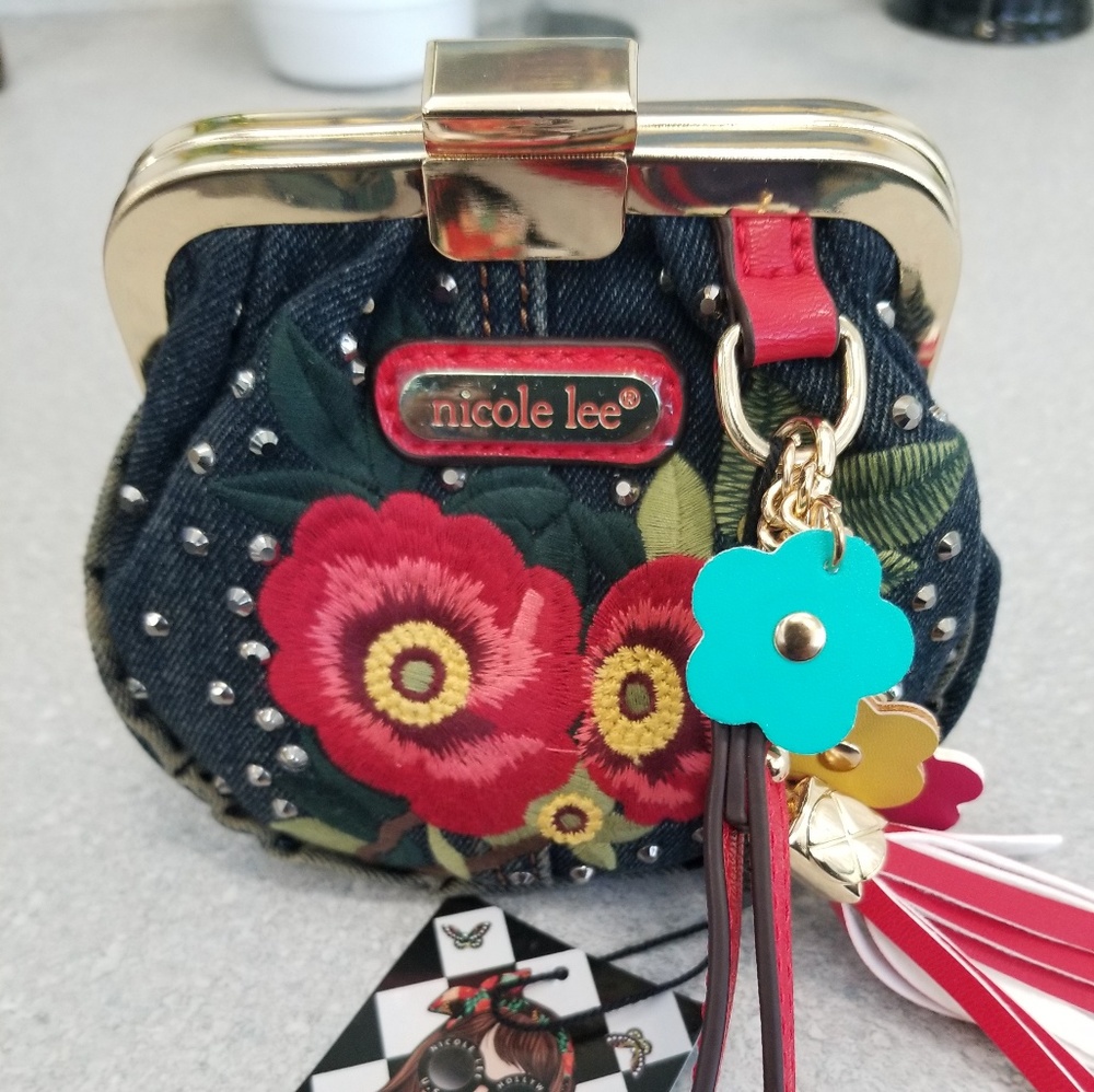 (NWT) Nicole Lee Floral Denim Wristlet Coin Purse